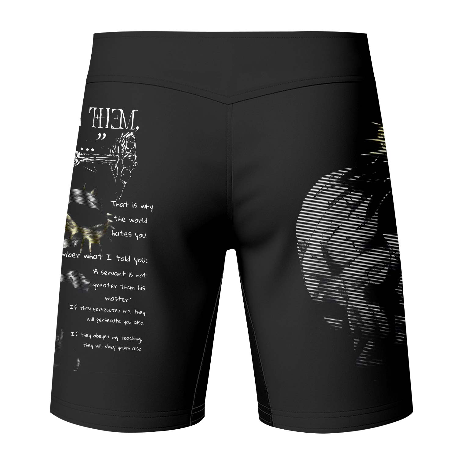 Crown of Vengeance Fight Shorts – back view mockup