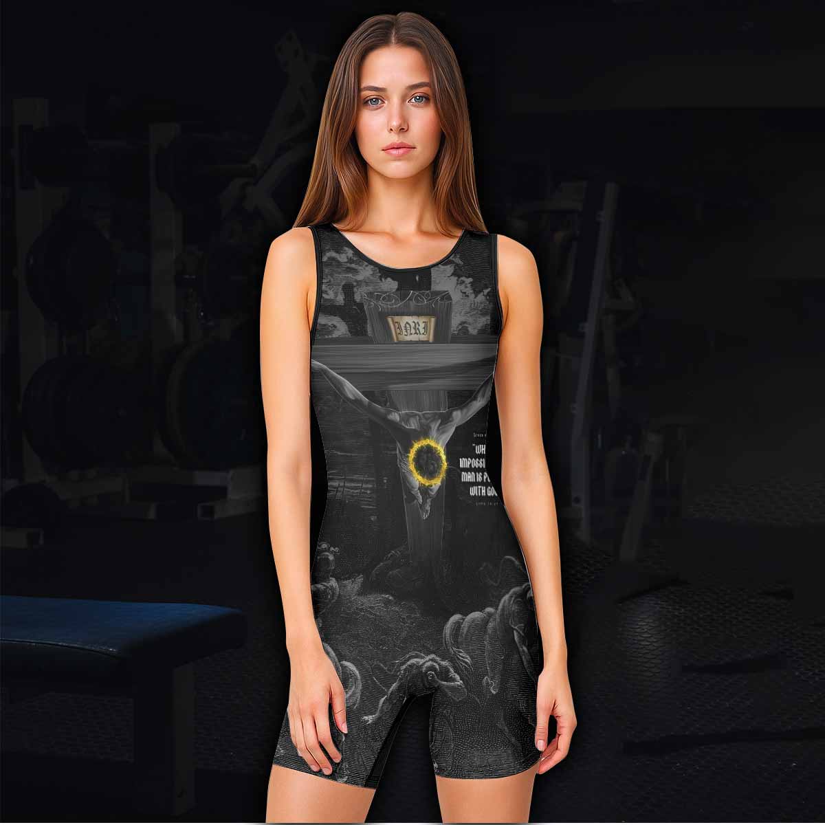 Crucified Grace Wrestling Singlet - women's lifestyle view