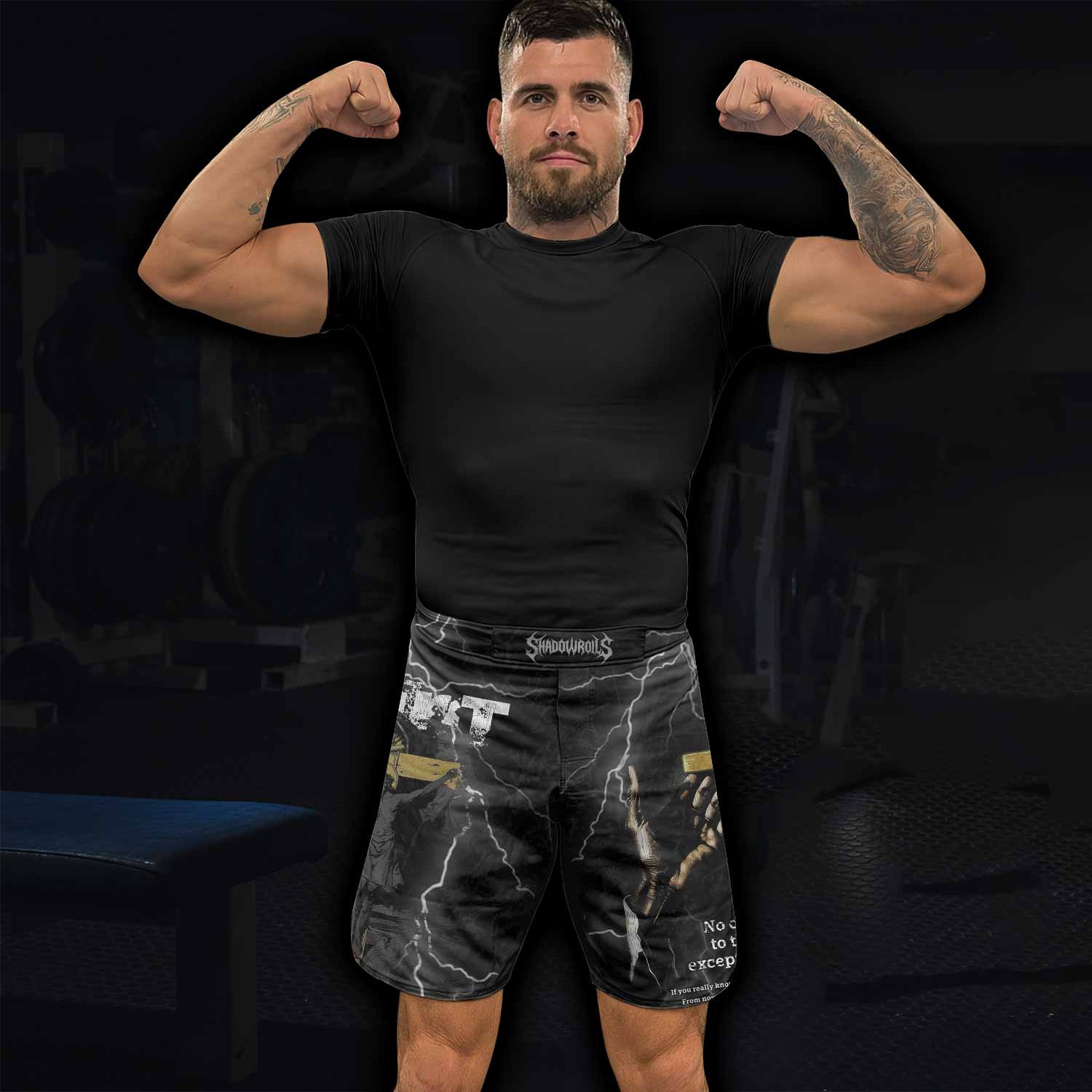Crucified Saint Fight Shorts – lifestyle view