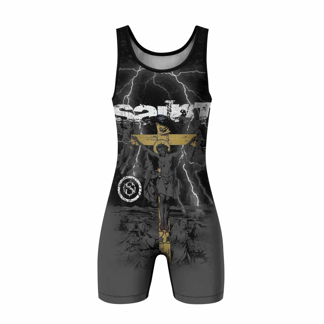 Crucified Saint Wrestling Singlet – front and back view