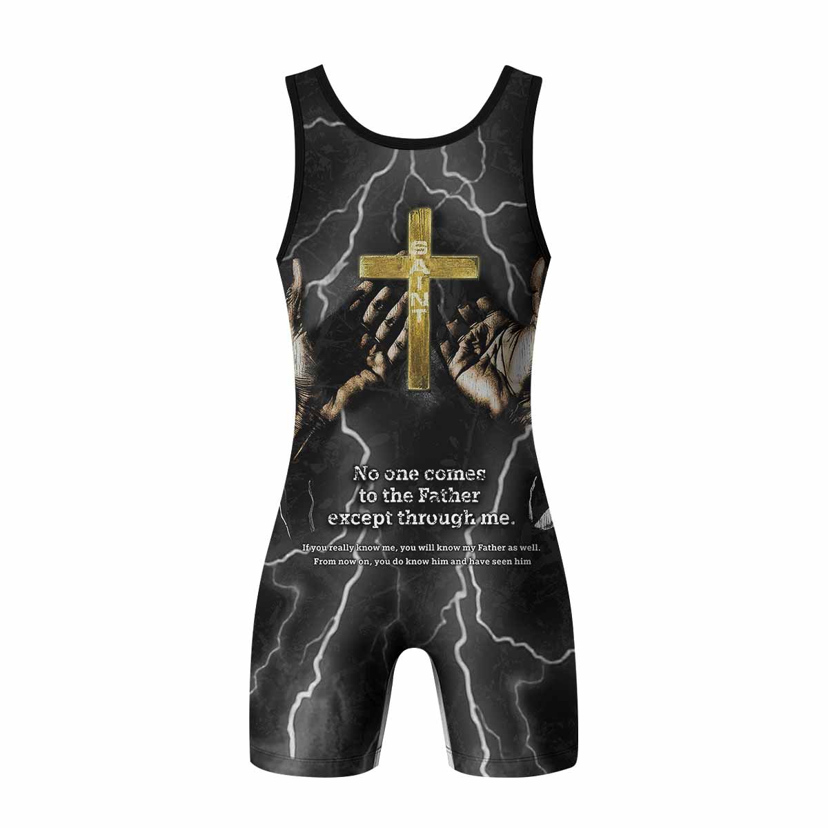 Crucified Saint Wrestling Singlet - back view mockup