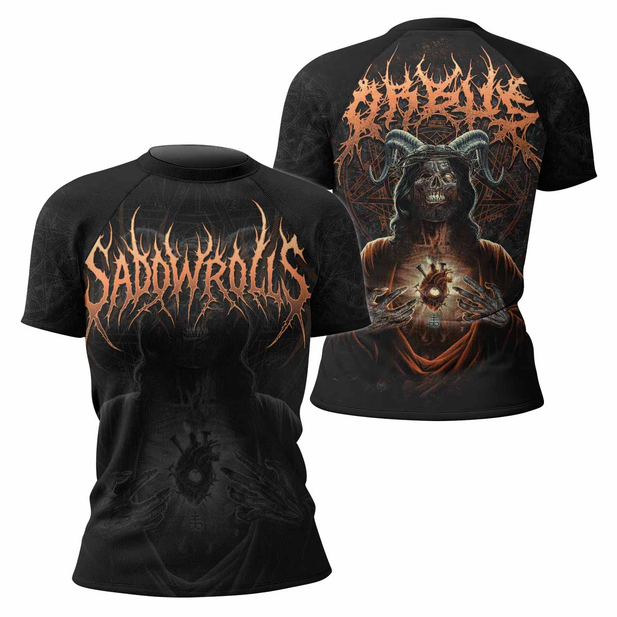 Cult of Shadows Women's Rash Guard Short Sleeve - front and back view