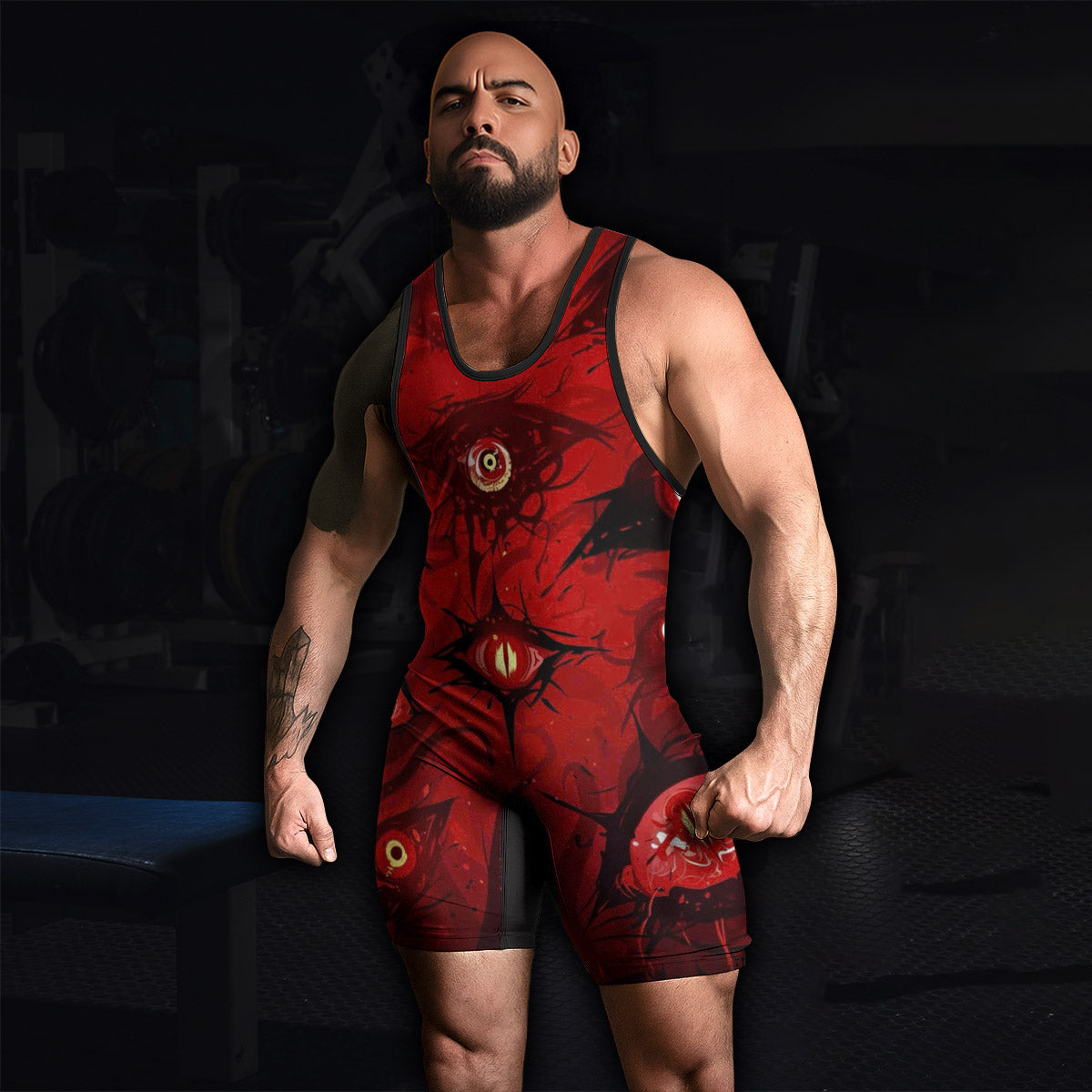Cursed Eyes Awakening Wrestling Singlet - men's lifestyle view