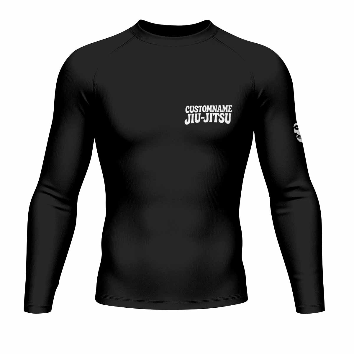 Custom Name Skull Jiu-Jitsu Men's Rash Guard Long Sleeve - front view mockup