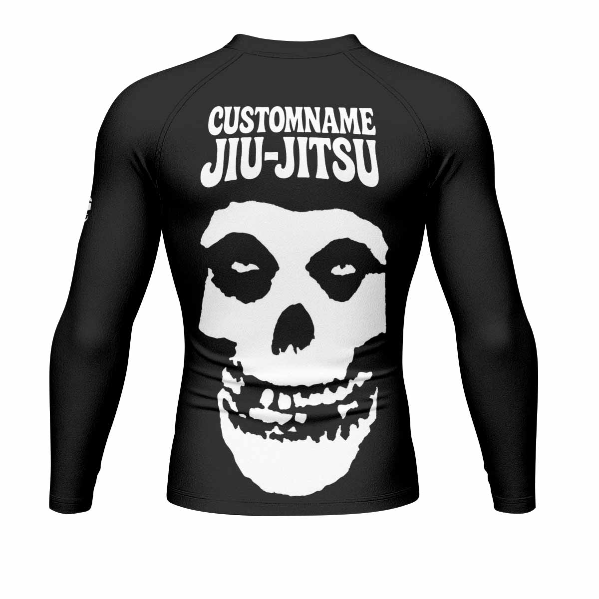 Custom Name Skull Jiu-Jitsu Men's Rash Guard Long Sleeve - back view mockup