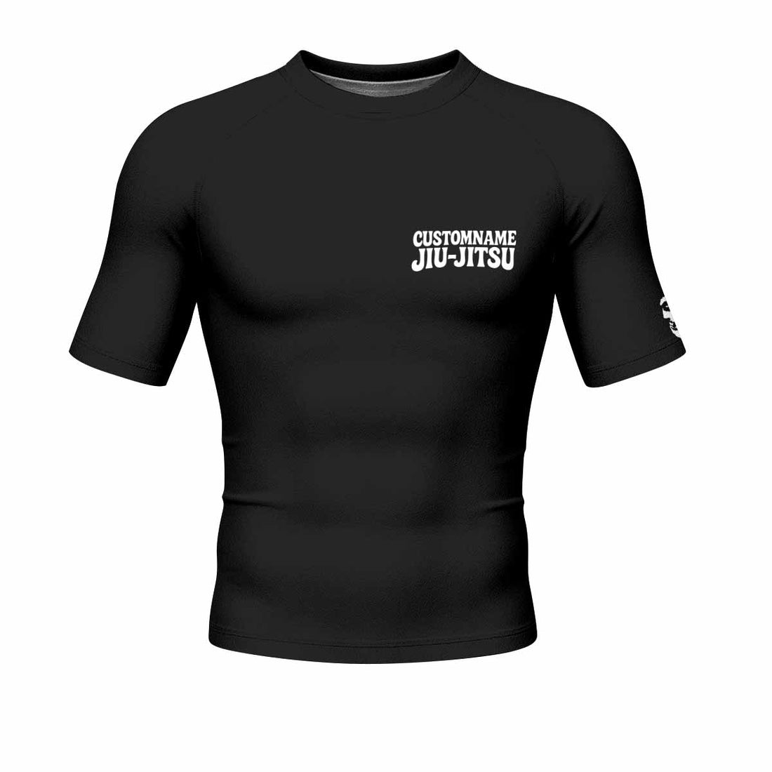 Custom Name Skull Jiu-Jitsu Men's Rash Guard Short Sleeve - front and back view