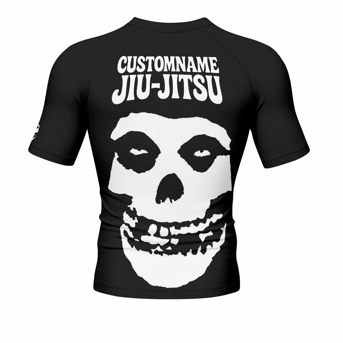 Custom Name Skull Jiu-Jitsu Men's Rash Guard Short Sleeve - back view mockup