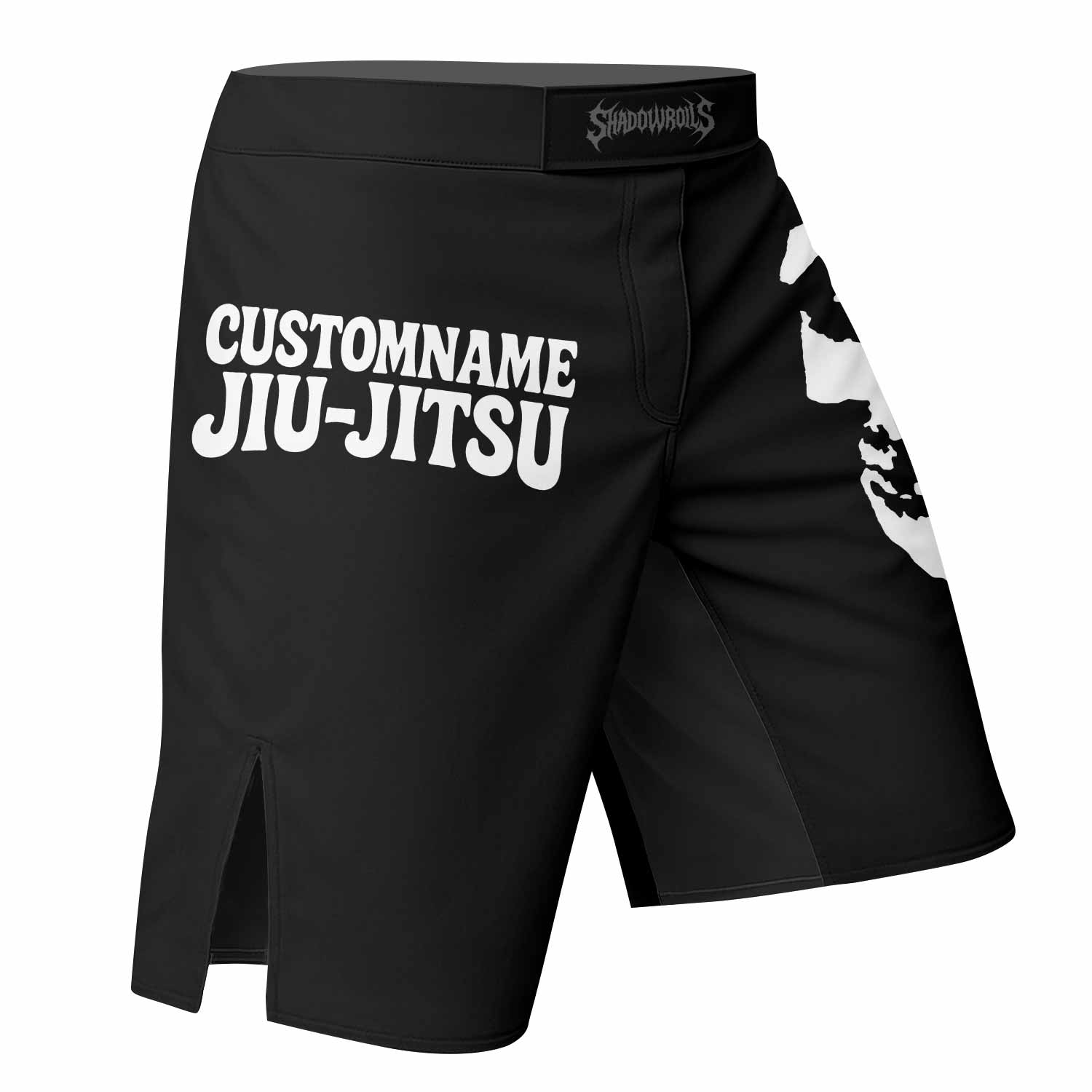 Custom Name Skull Jiu-Jitsu Fight Shorts - right side mockup