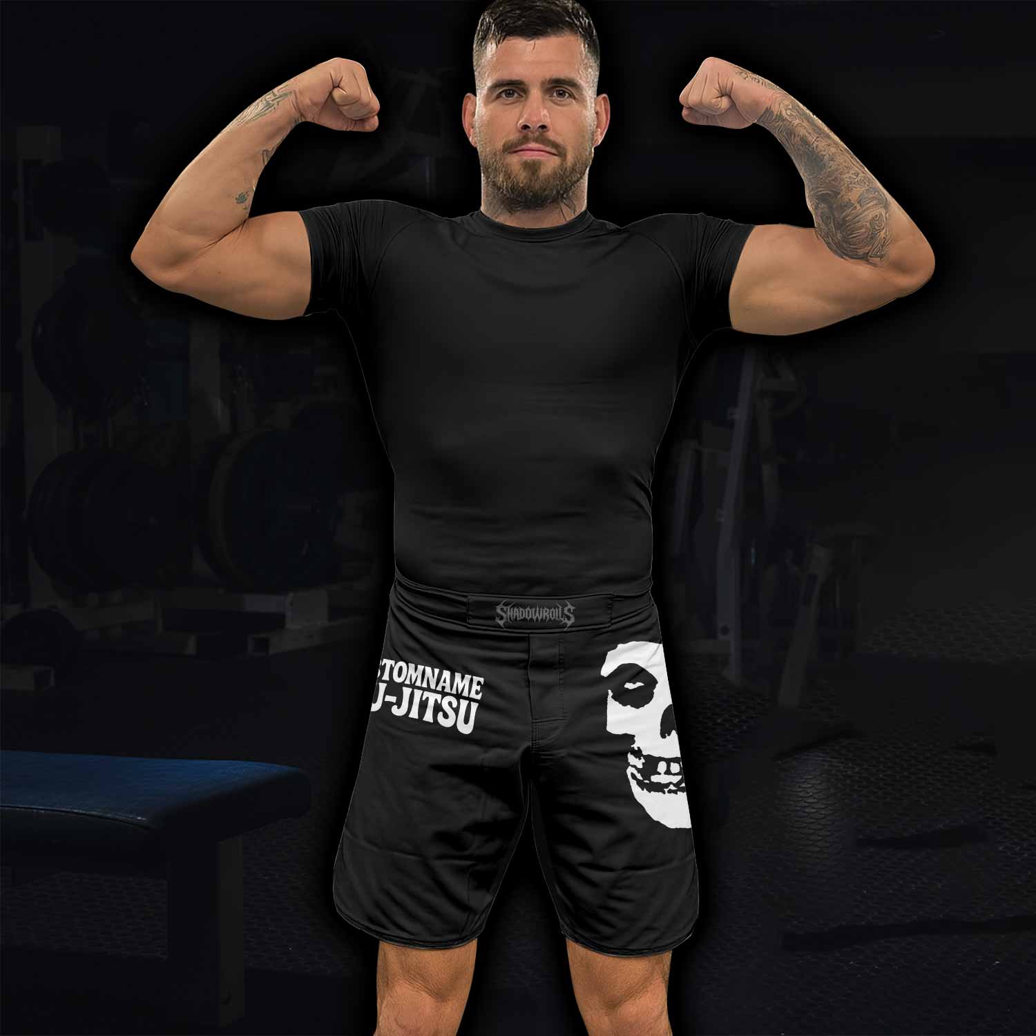 Custom Name Skull Jiu-Jitsu Fight Shorts - lifestyle view