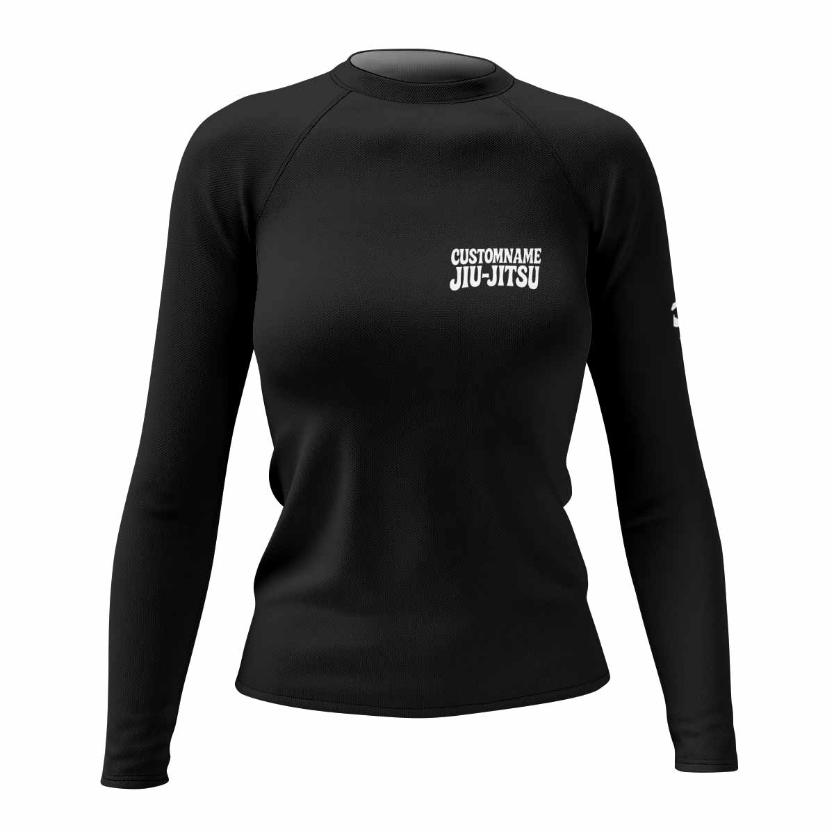 Custom Name Skull Jiu-Jitsu Women's Rash Guard Long Sleeve - front view mockup
