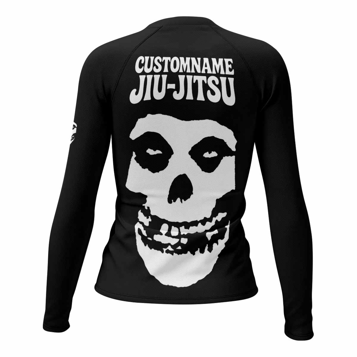 Custom Name Skull Jiu-Jitsu Women's Rash Guard Long Sleeve - back view mockup