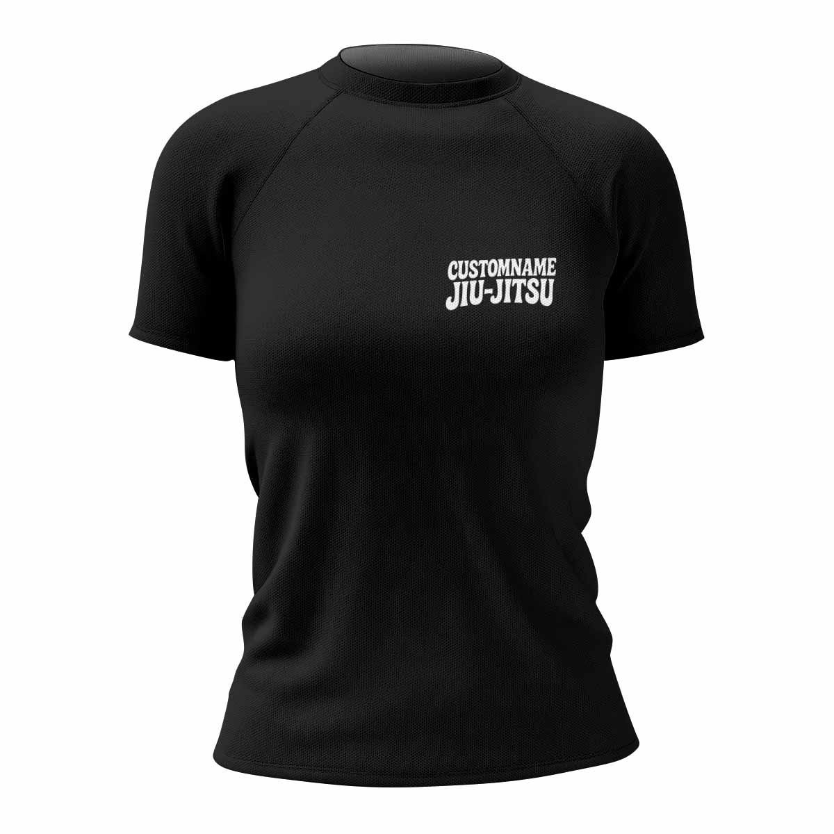 Custom Name Skull Jiu-Jitsu Women's Rash Guard Short Sleeve - front view mockup