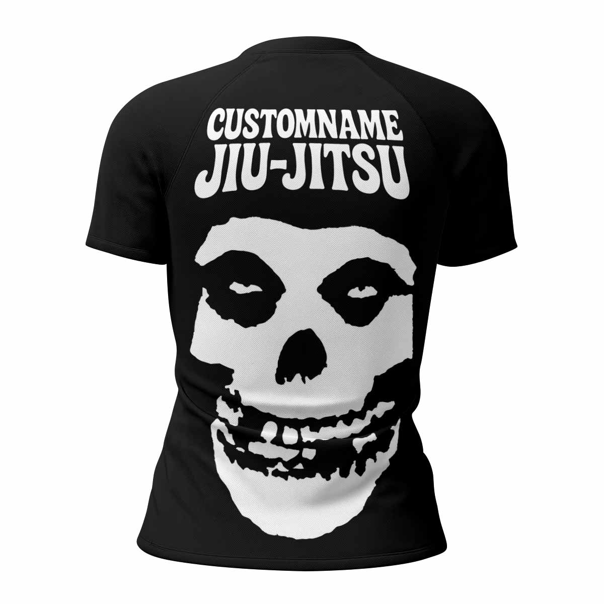 Custom Name Skull Jiu-Jitsu Women's Rash Guard Short Sleeve - back view mockup