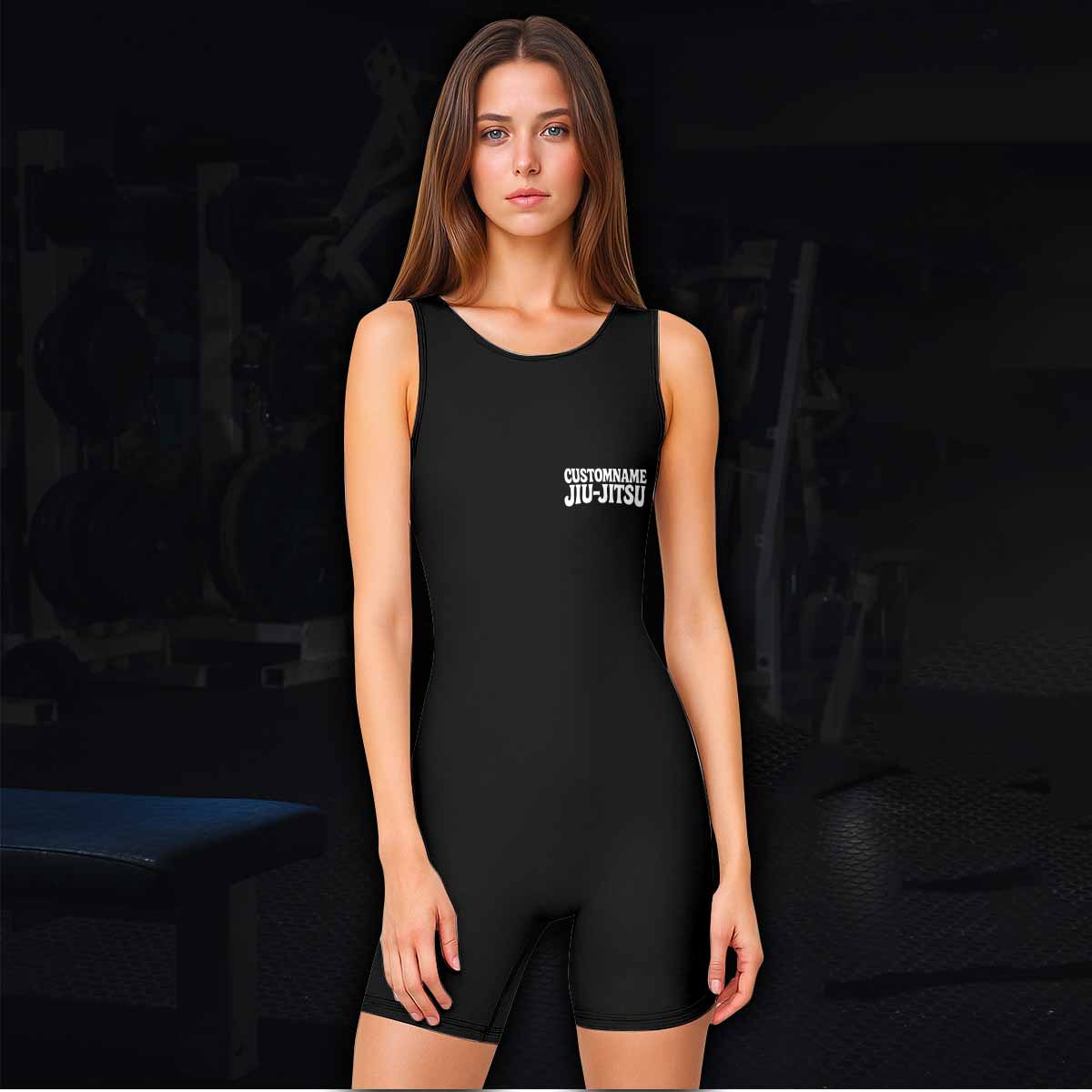 Custom Name Skull Jiu-Jitsu Wrestling Singlet - women's lifestyle view