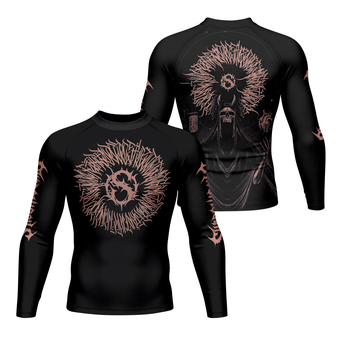 Dark Anointed Men’s Long Sleeve Rash Guard - front and back view