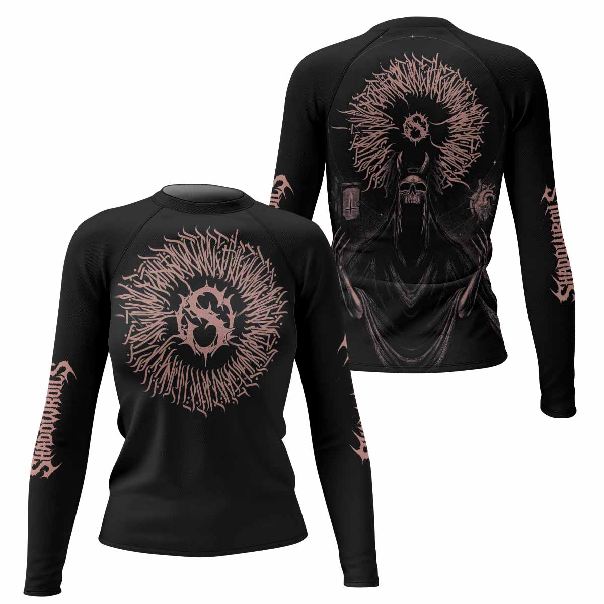 Dark Anointed Women’s Long Sleeve Rash Guard - front and back view