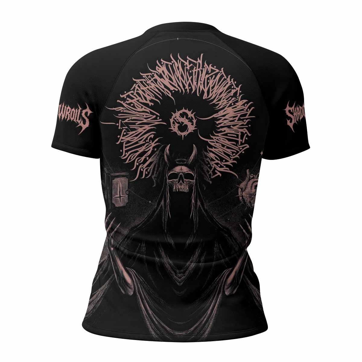 Dark Anointed Women’s Short Sleeve Rash Guard - back view mockup