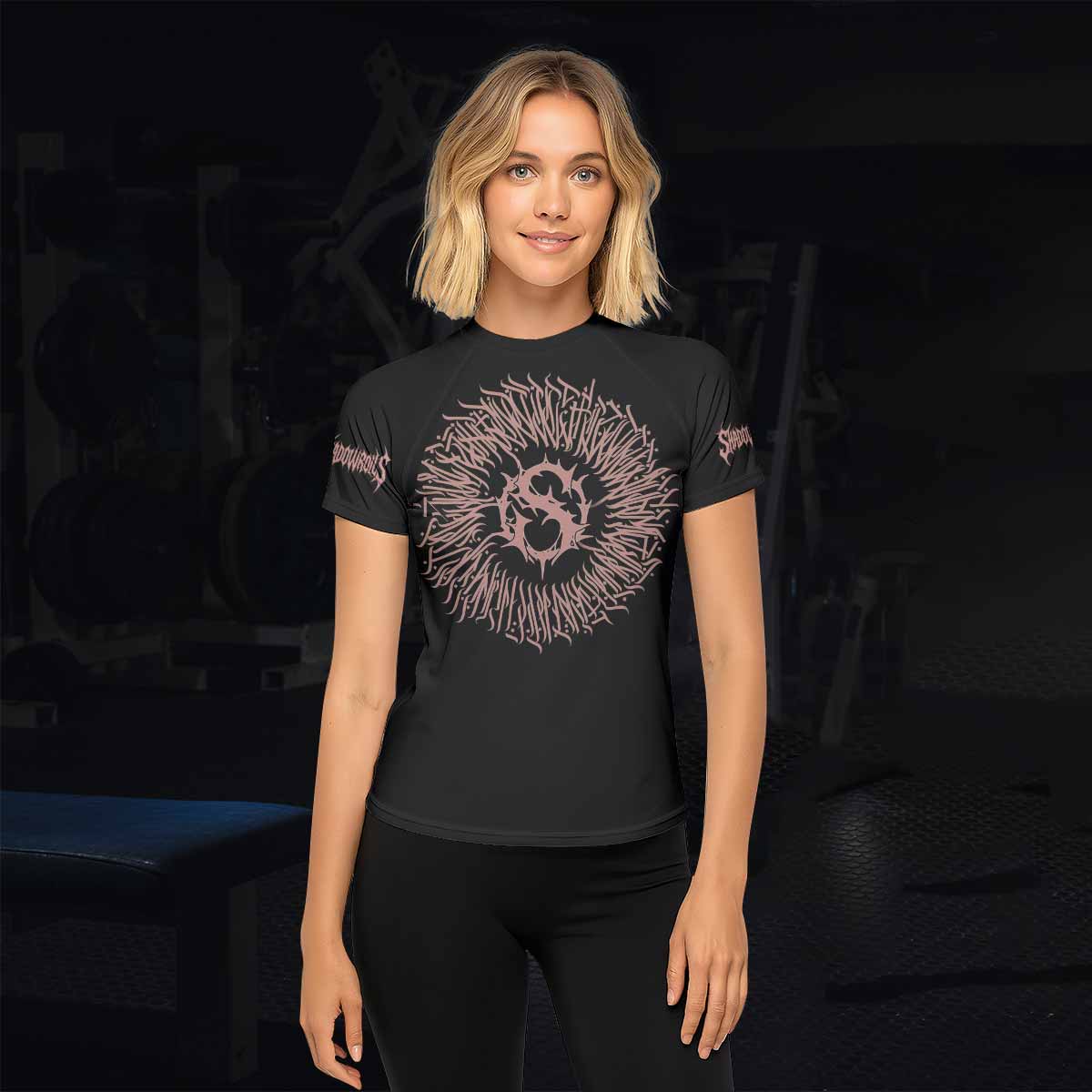 Dark Anointed Women’s Short Sleeve Rash Guard - lifestyle view