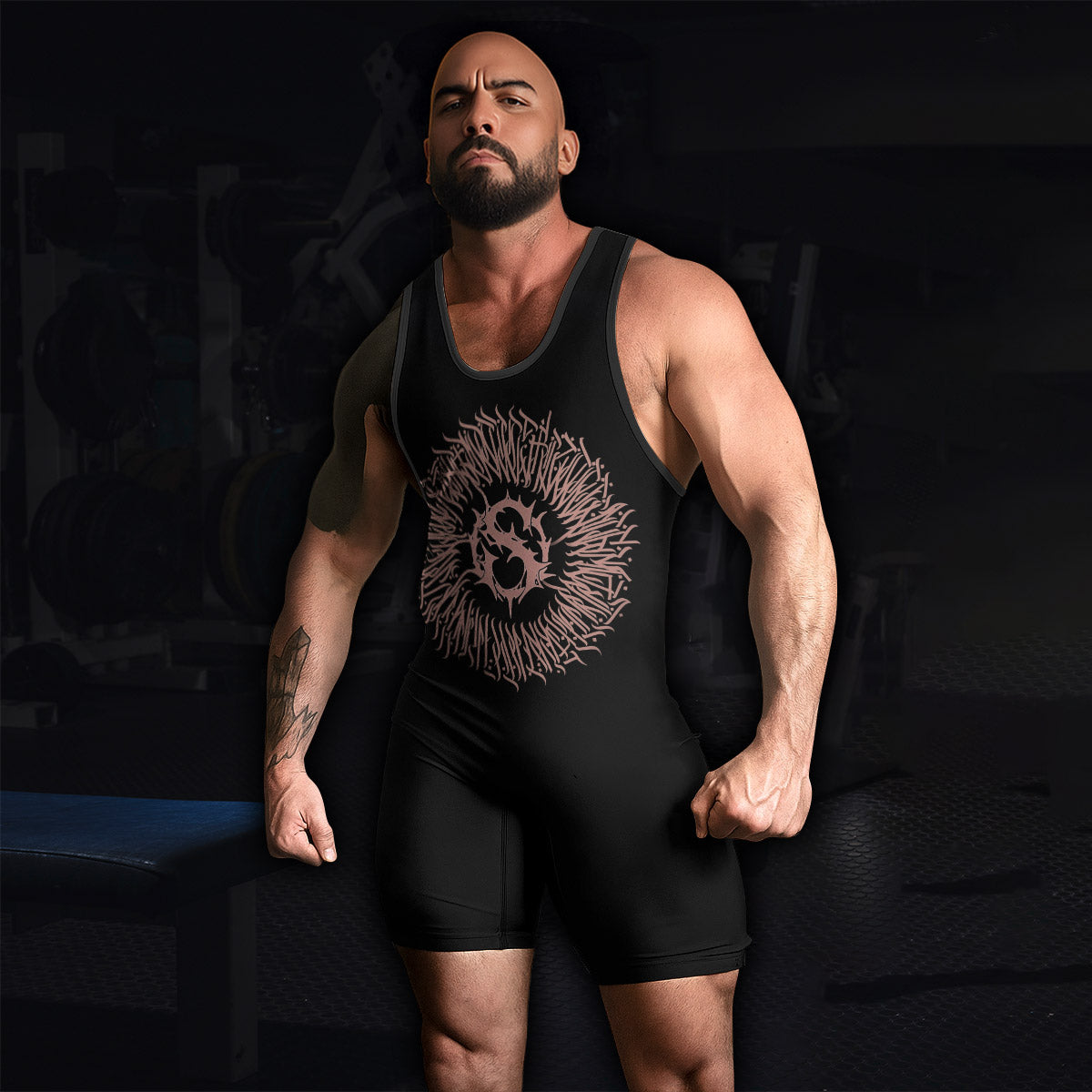 Dark Anointed Wrestling Singlet - men's lifestyle view