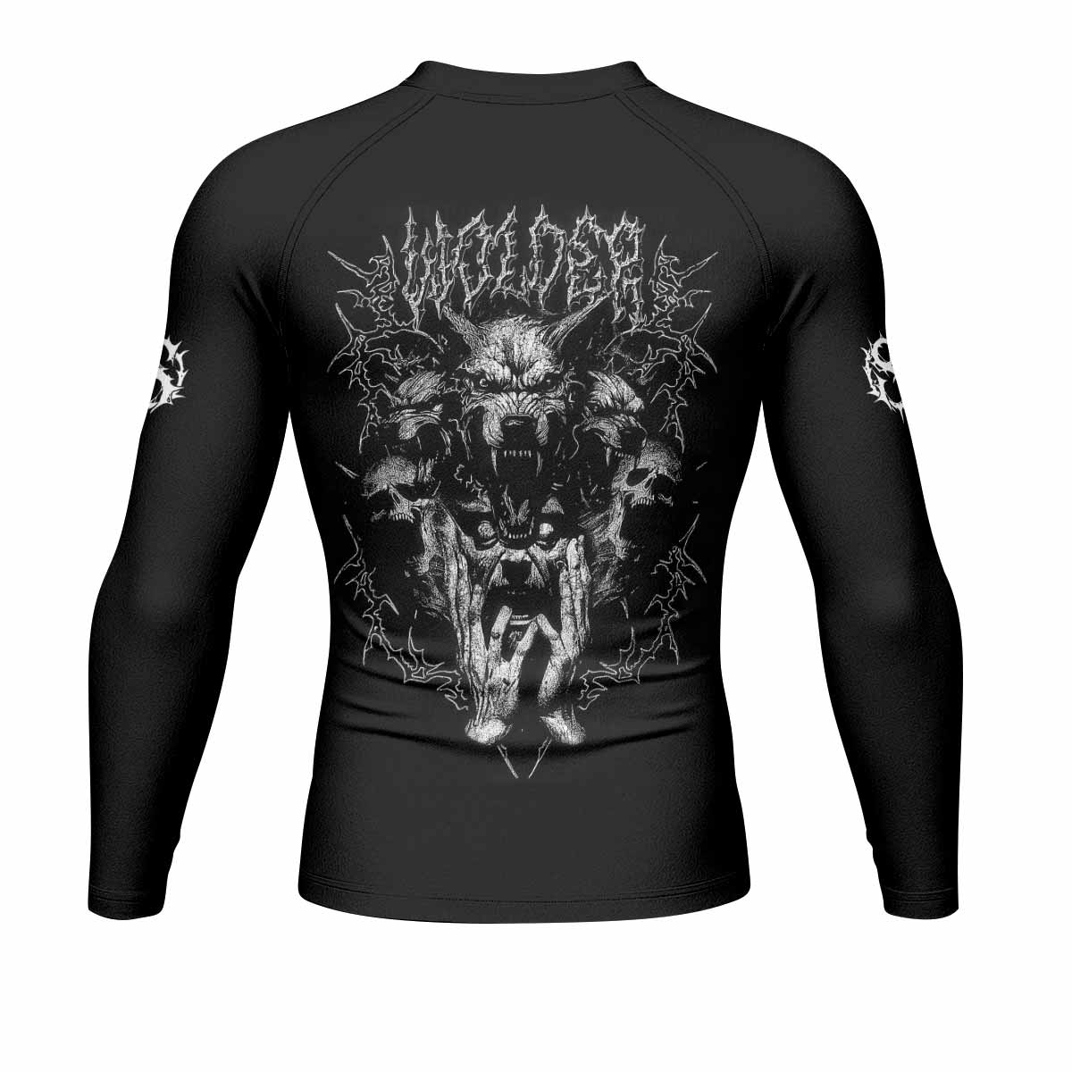 Dark Cerberus Unleashed Men's Rash Guard Long Sleeve – back view mockup 