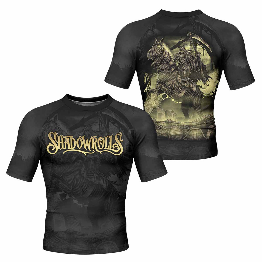 Dark Rider Men's Rash Guard Short Sleeve - front and back view