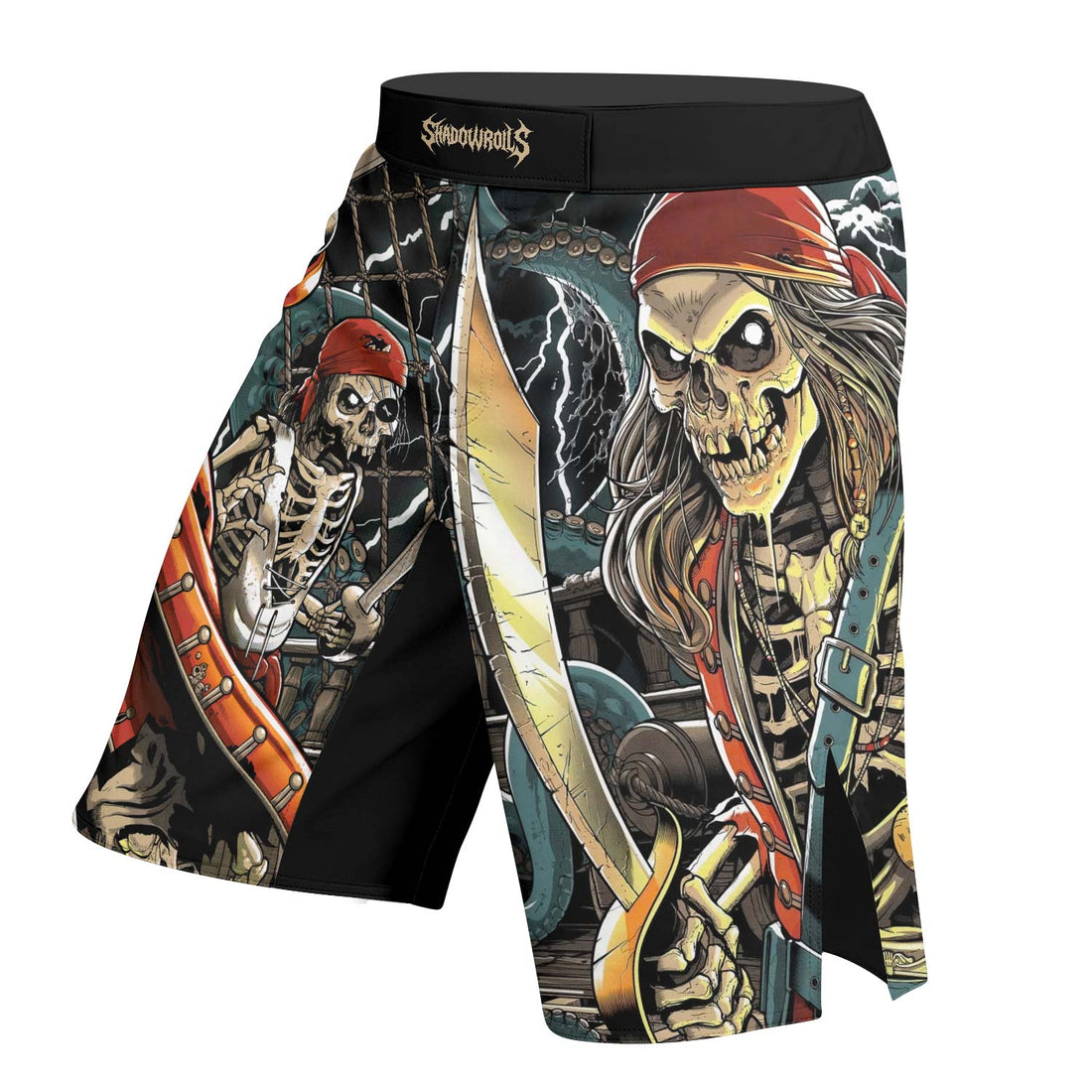 Dead Men Plunder Fight Shorts – right side mockup