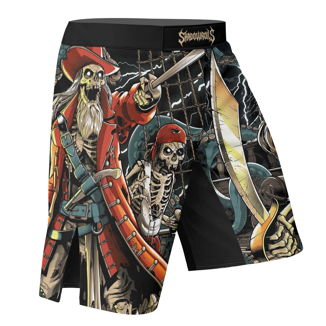 Dead Men Plunder Fight Shorts – right side mockup