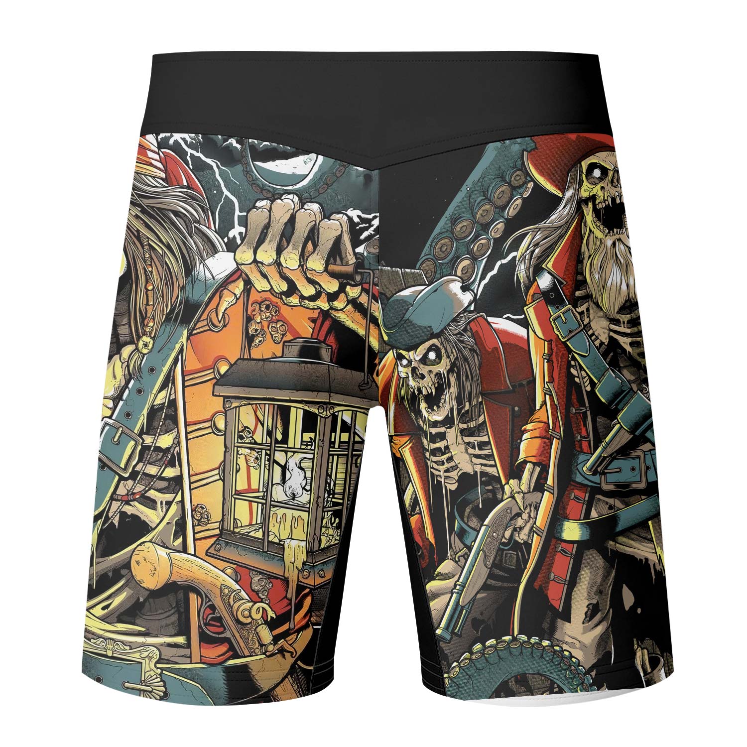 Dead Men Plunder Fight Shorts – back view mockup