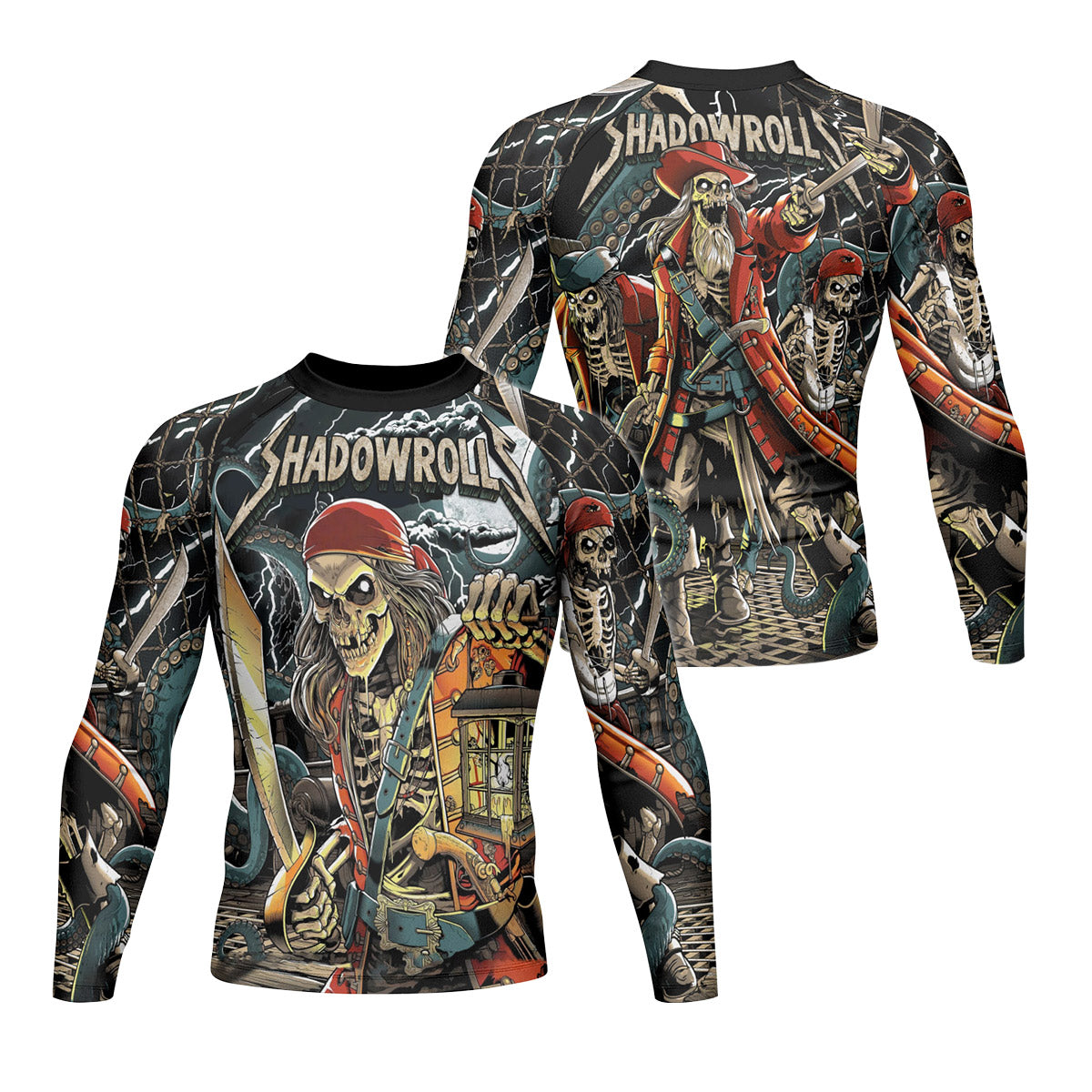 Dead Men Plunder Men's Rash Guard Long Sleeve – front and back view