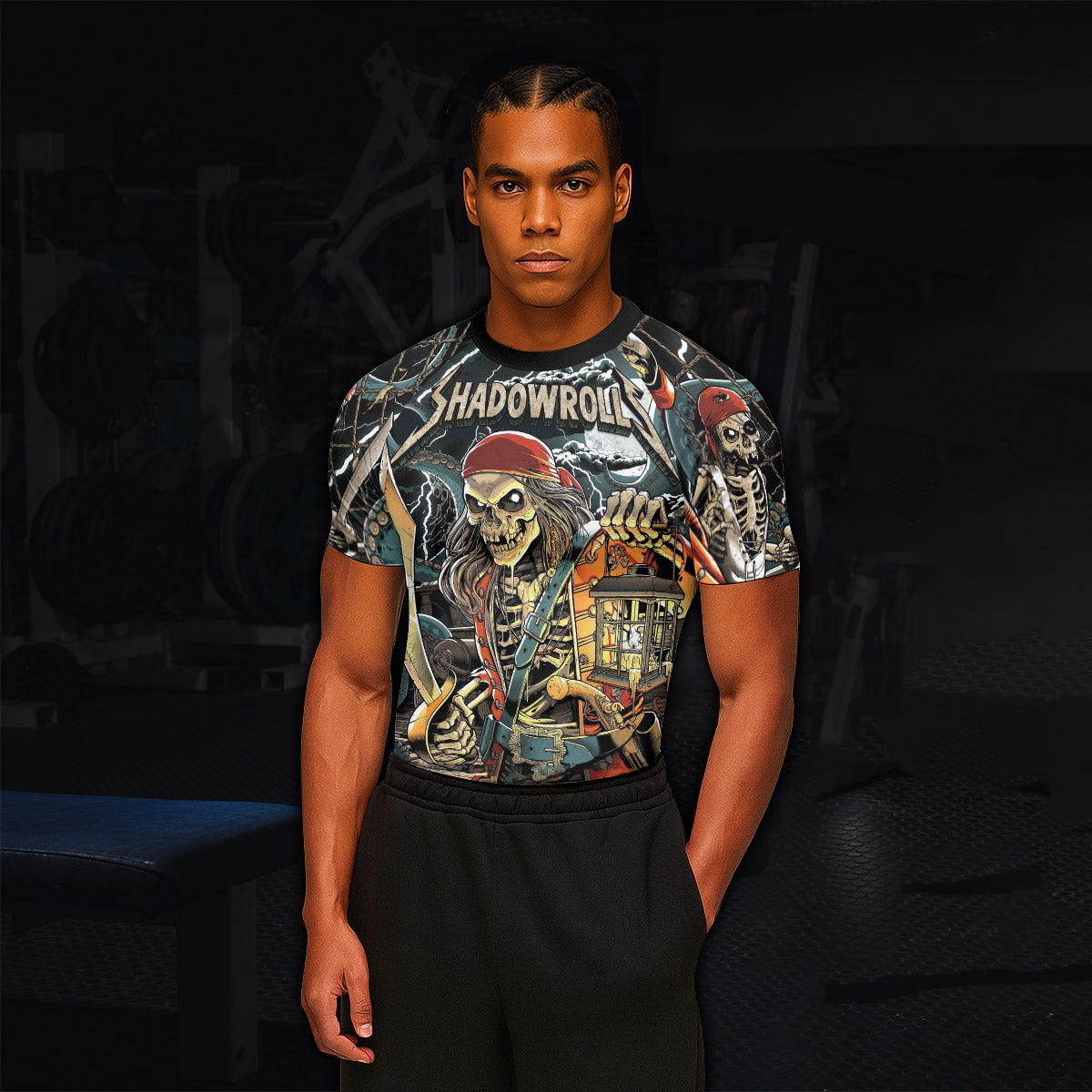 Dead Men Plunder Men's Rash Guard Short Sleeve – lifestyle view