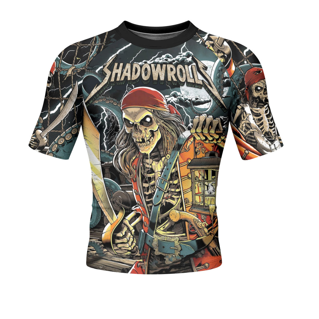 Dead Men Plunder Men's Rash Guard Short Sleeve – front and back view
