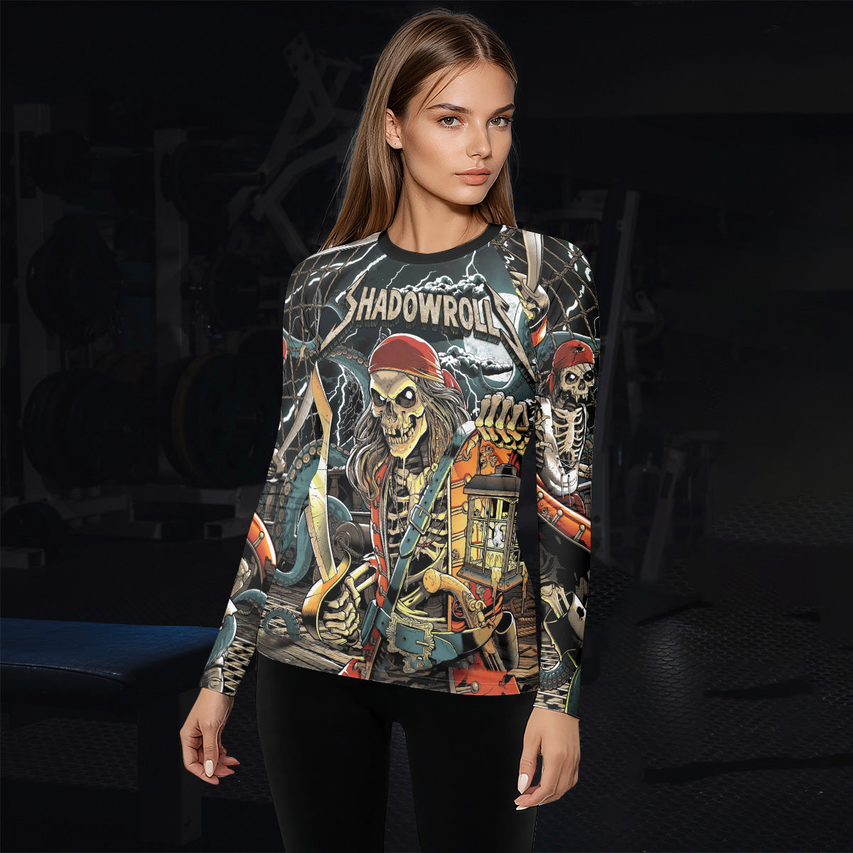 Dead Men Plunder Women's Rash Guard Long Sleeve – lifestyle view