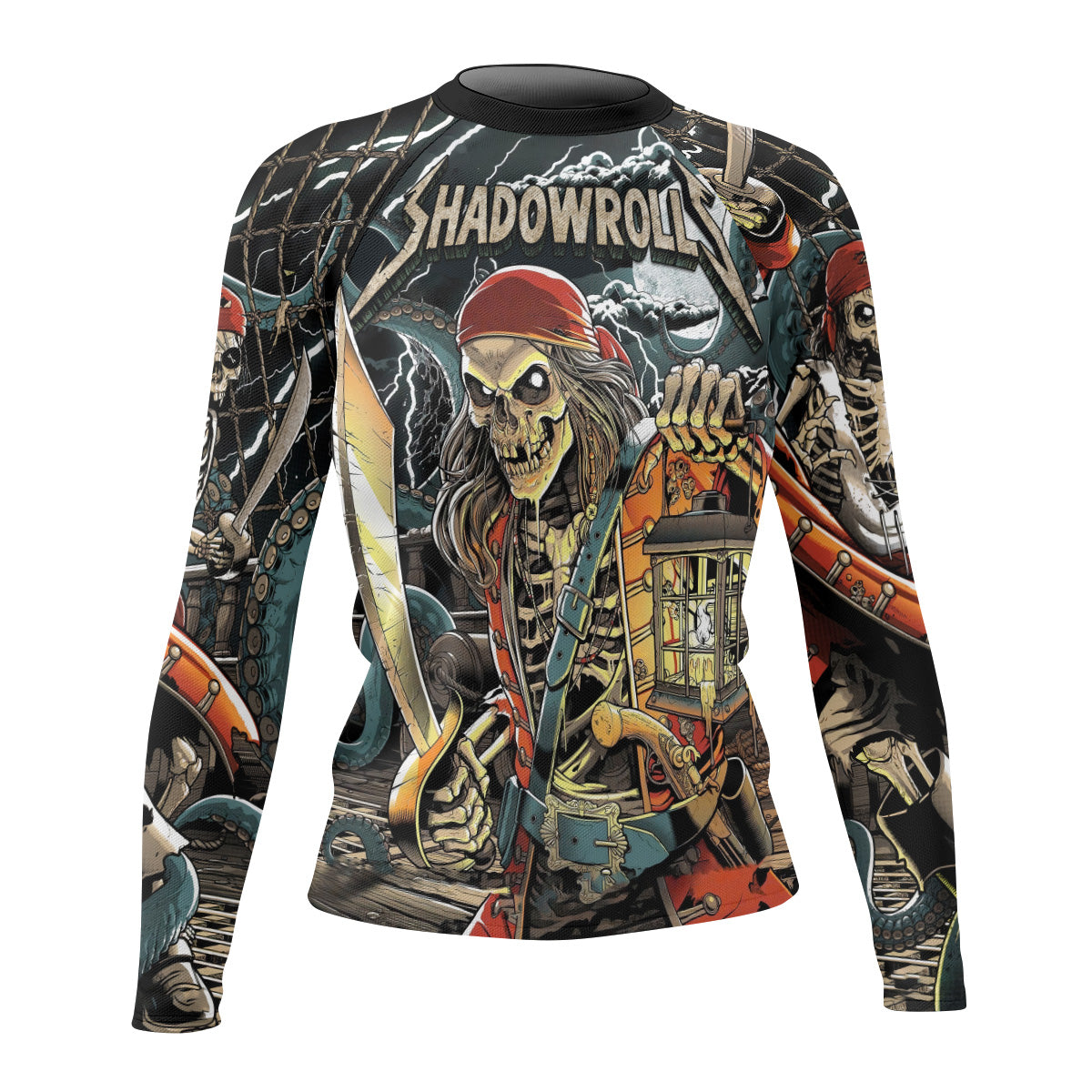 Dead Men Plunder Women's Rash Guard Long Sleeve – front view mockup 