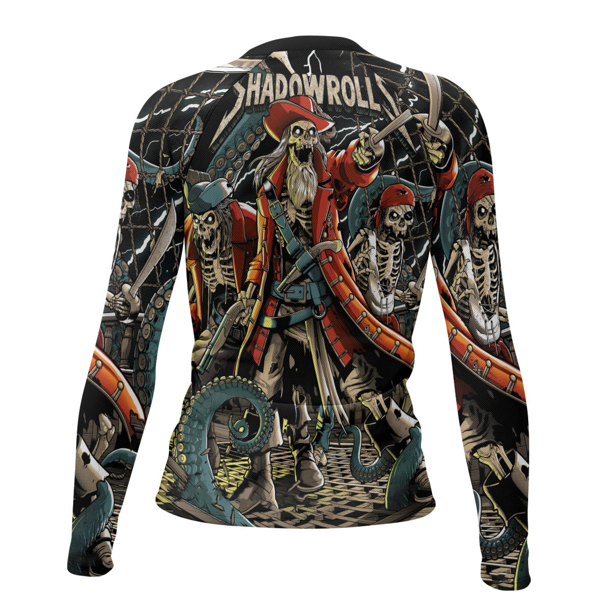 Dead Men Plunder Women's Rash Guard Long Sleeve – back view mockup 
