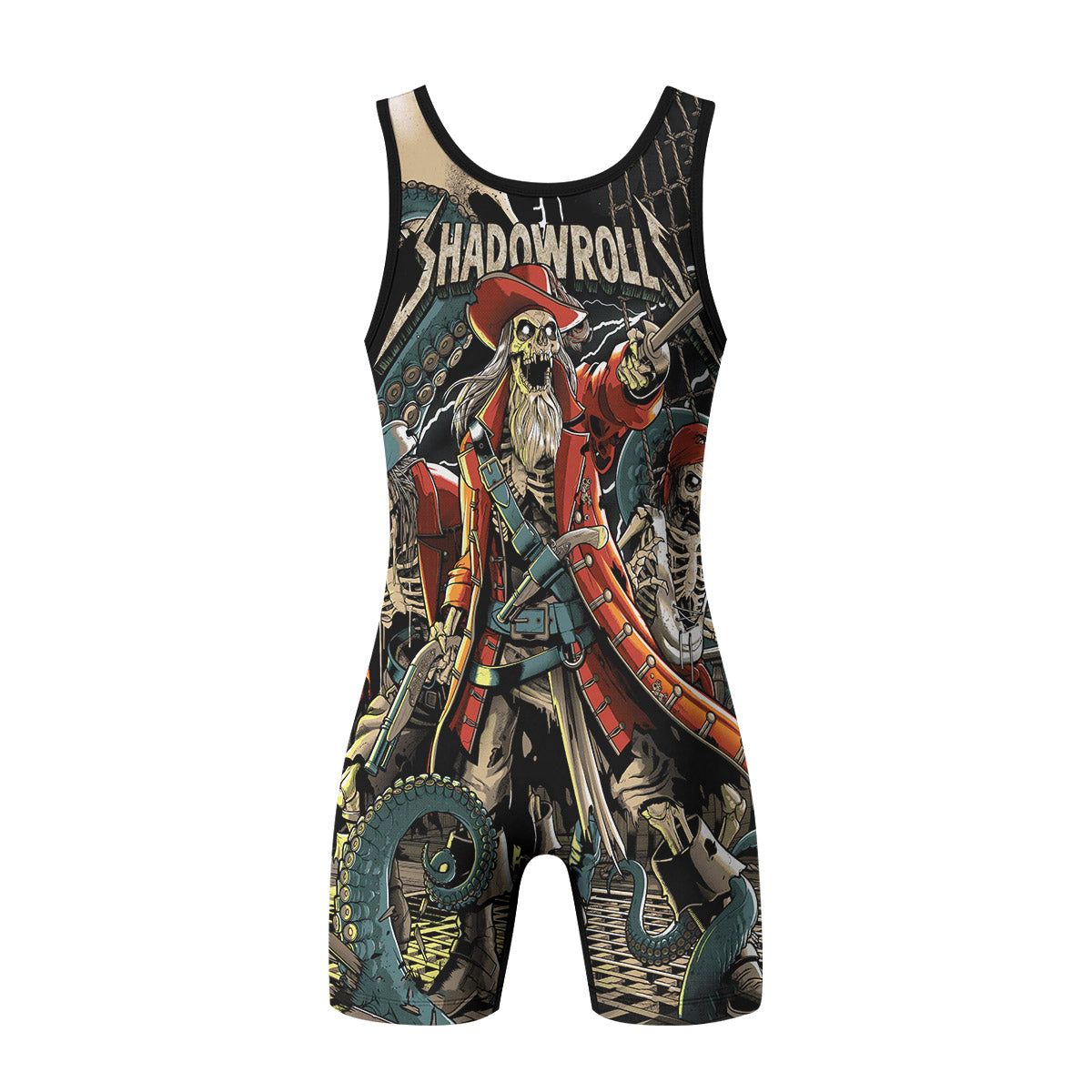 Dead Men Plunder Wrestling Singlet – back view mockup 