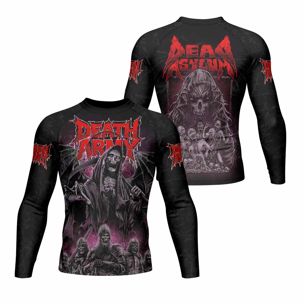 Death Army Men’s Long Sleeve Rash Guard - front and back view