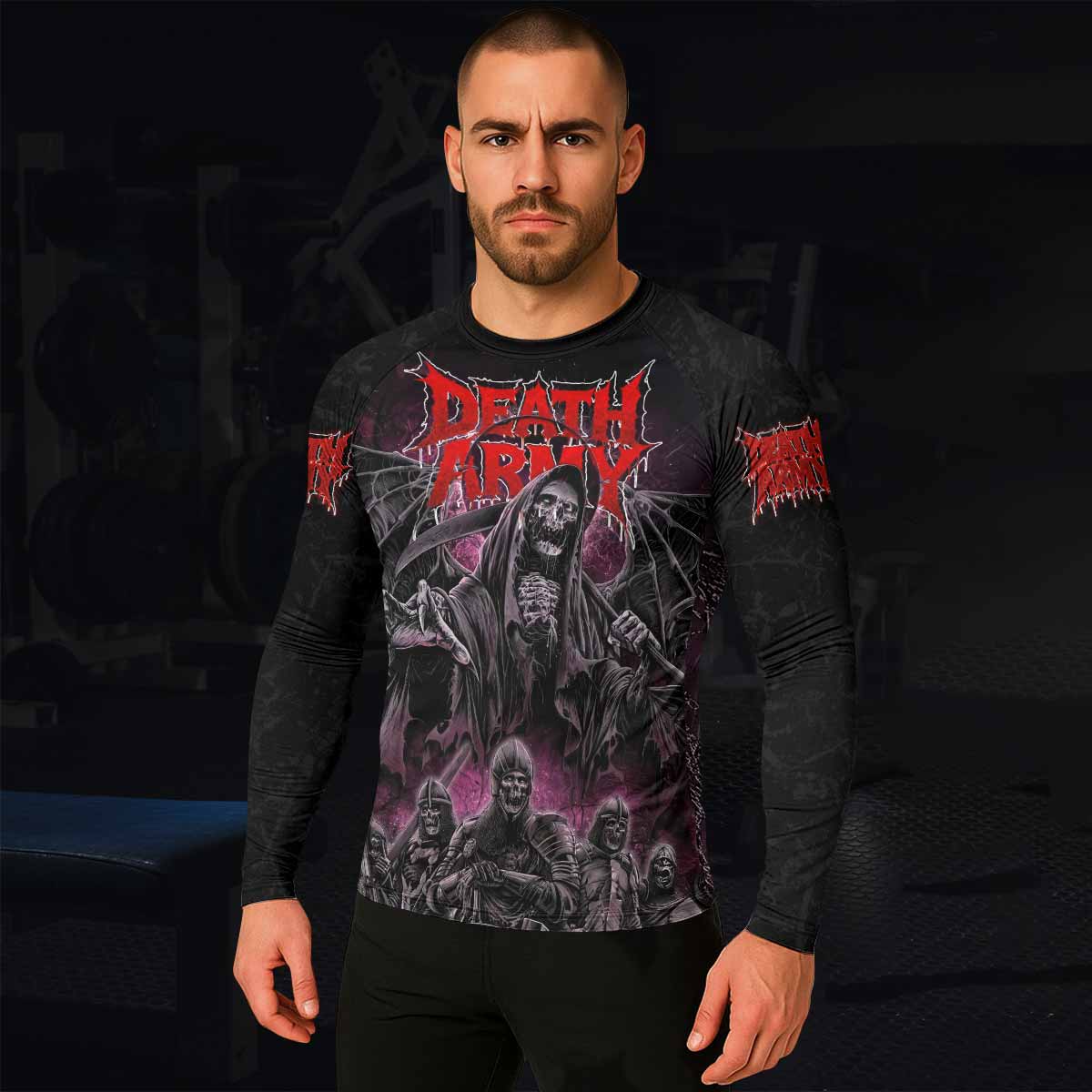 Death Army Men’s Long Sleeve Rash Guard - lifestyle view