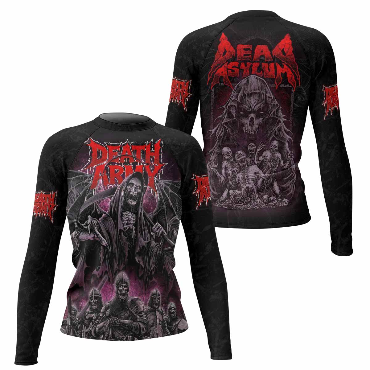 Death Army Women’s Long Sleeve Rash Guard - front and back view