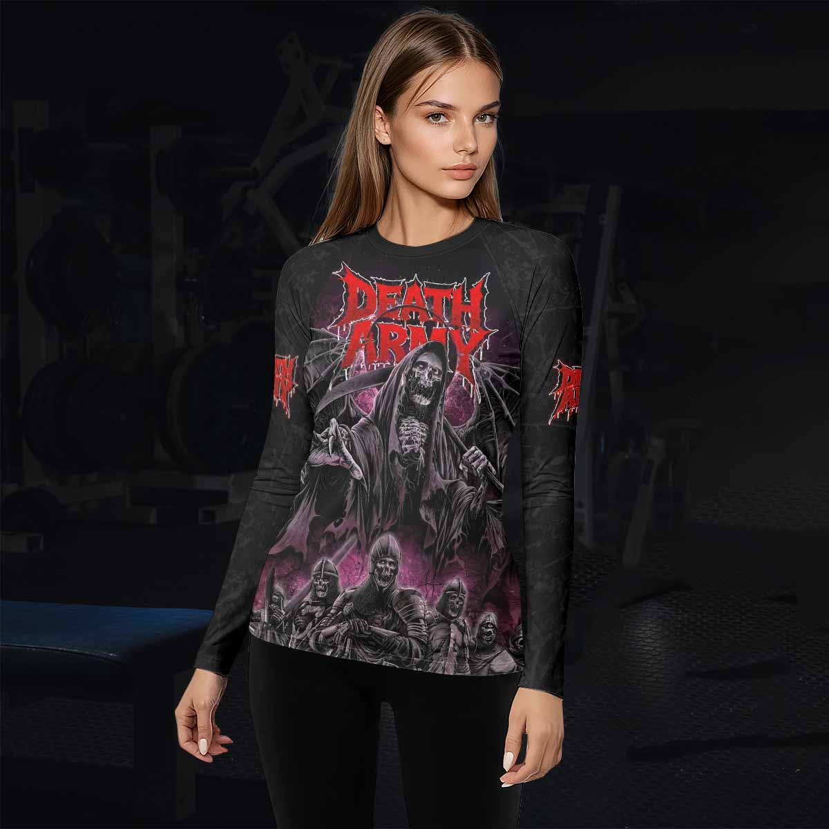 Death Army Women’s Long Sleeve Rash Guard - lifestyle view