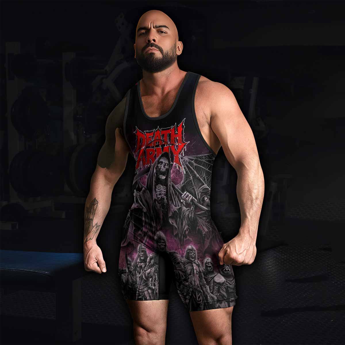 Death Army Wrestling Singlet - men's lifestyle view