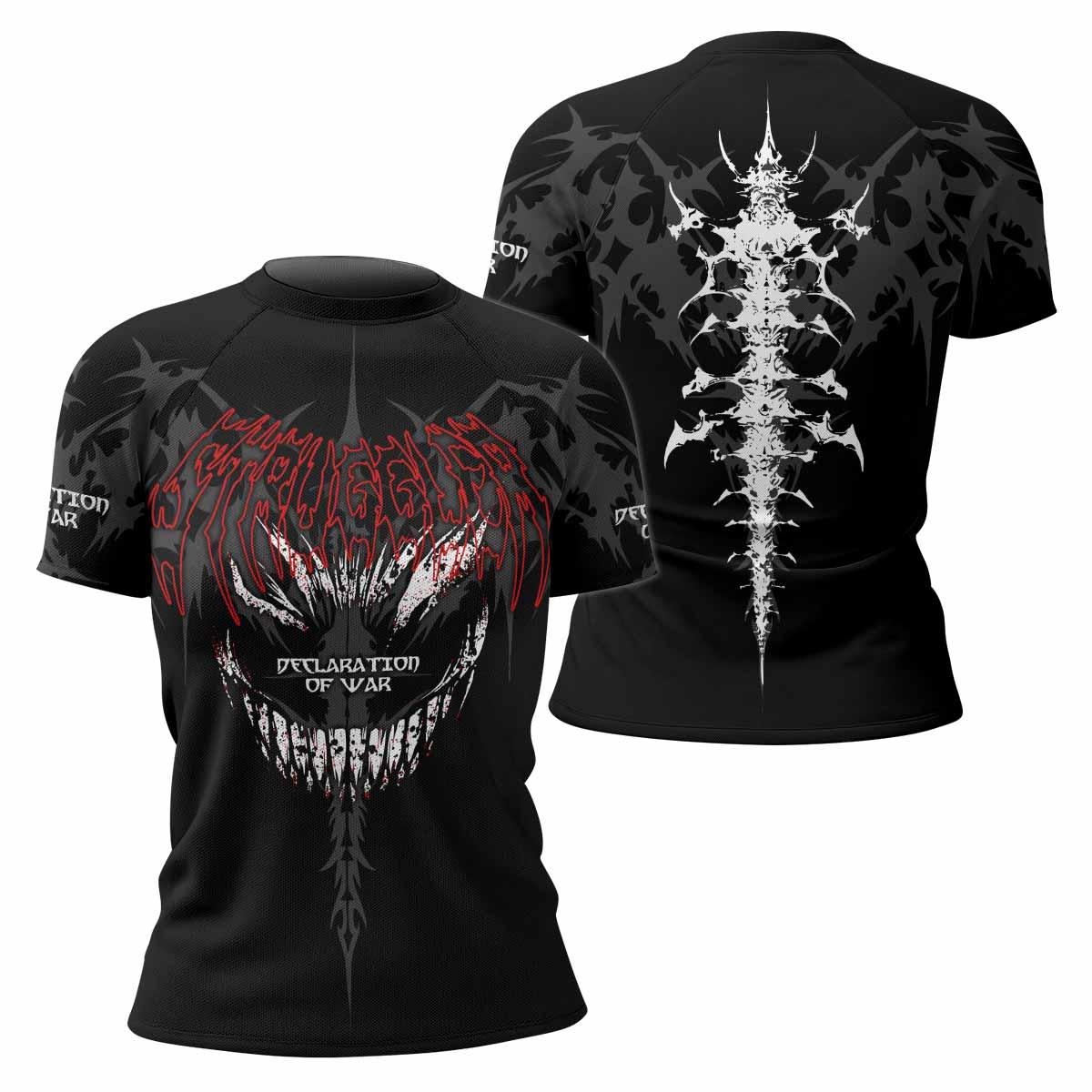Declaration of War Women's Rash Guard Short Sleeve - front and back view