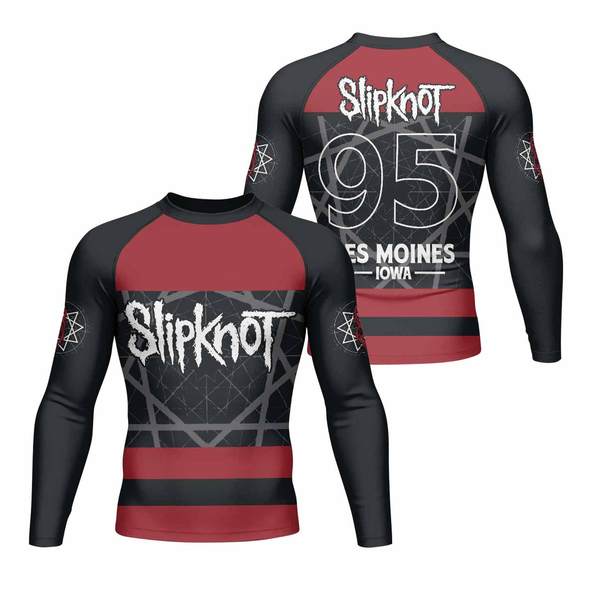 Des Moines 95 Men's Rash Guard Long Sleeve - front and back view