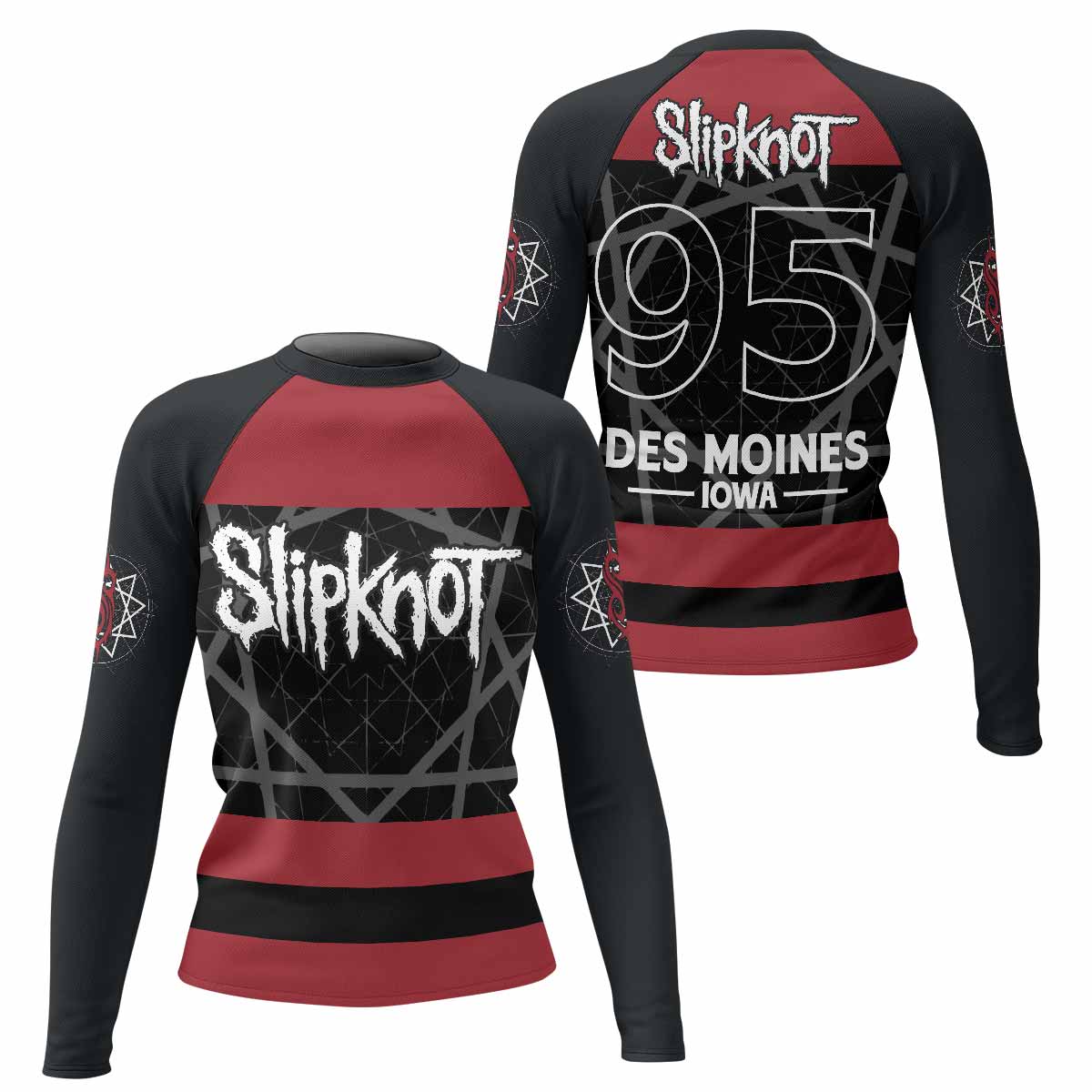 Des Moines 95 Women's Rash Guard Long Sleeve - front and back view