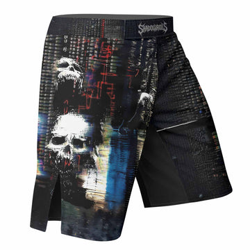 Digital Fear Protocol Fight Shorts - right side mockup
