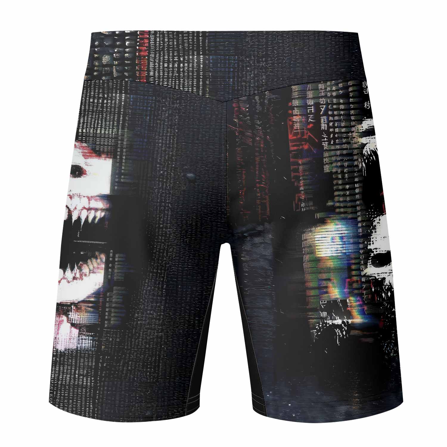 Digital Fear Protocol Fight Shorts - back view mockup