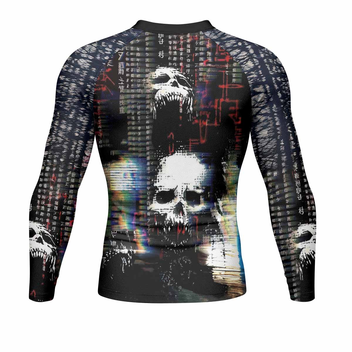 Digital Fear Protocol Men's Rash Guard Long Sleeve - back view mockup 