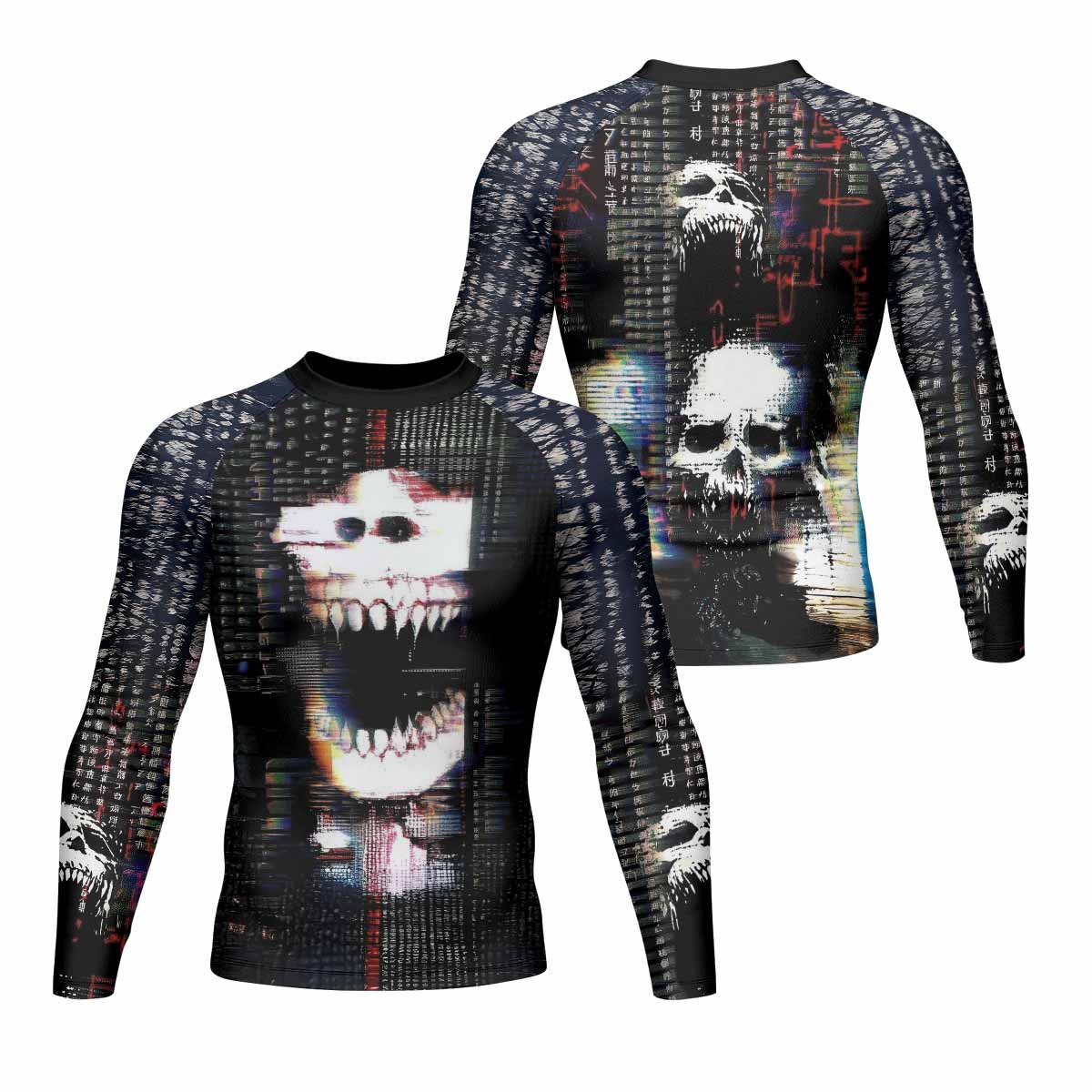 Digital Fear Protocol Men's Rash Guard Long Sleeve - front and back view