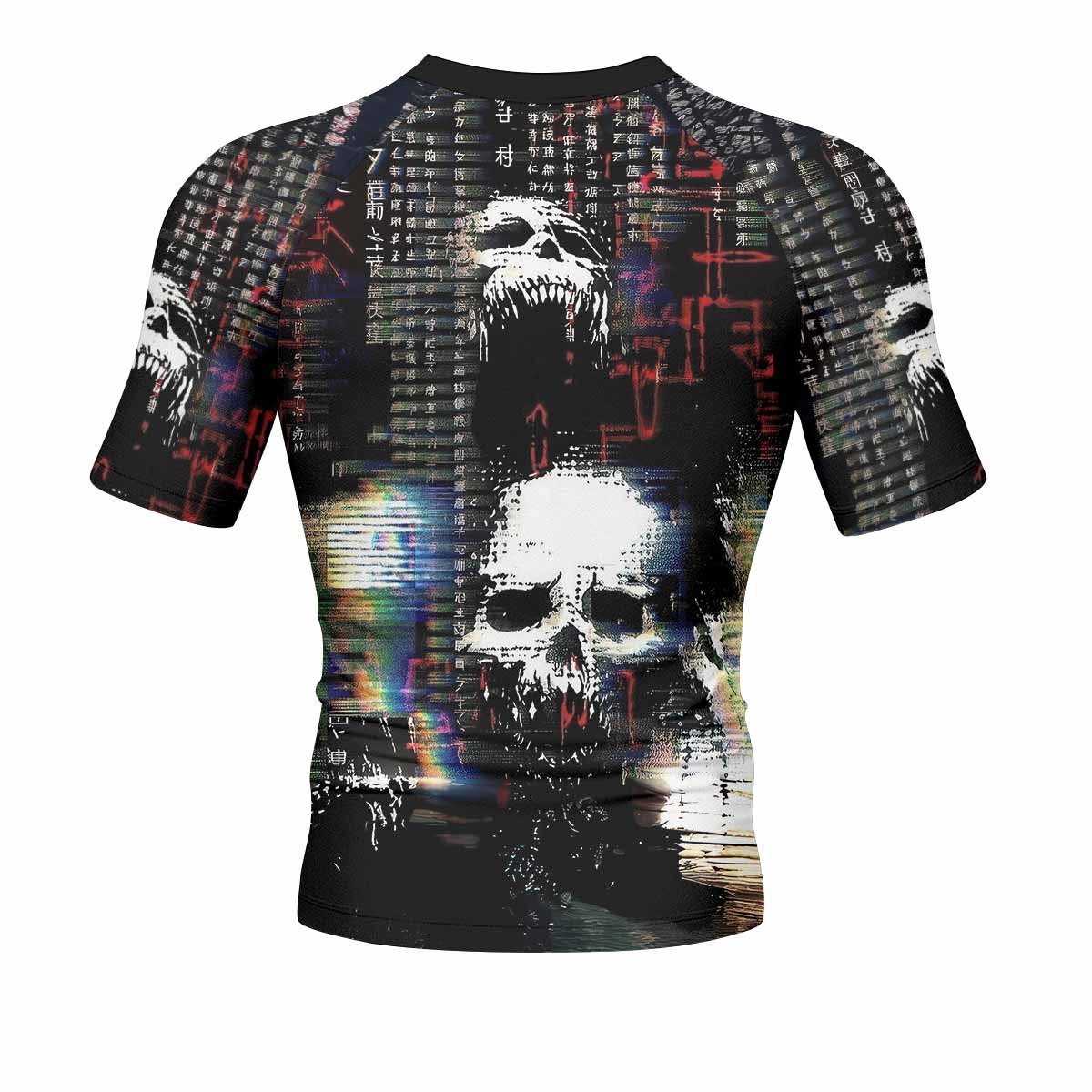 Digital Fear Protocol Men's Rash Guard Short Sleeve - back view mockup 