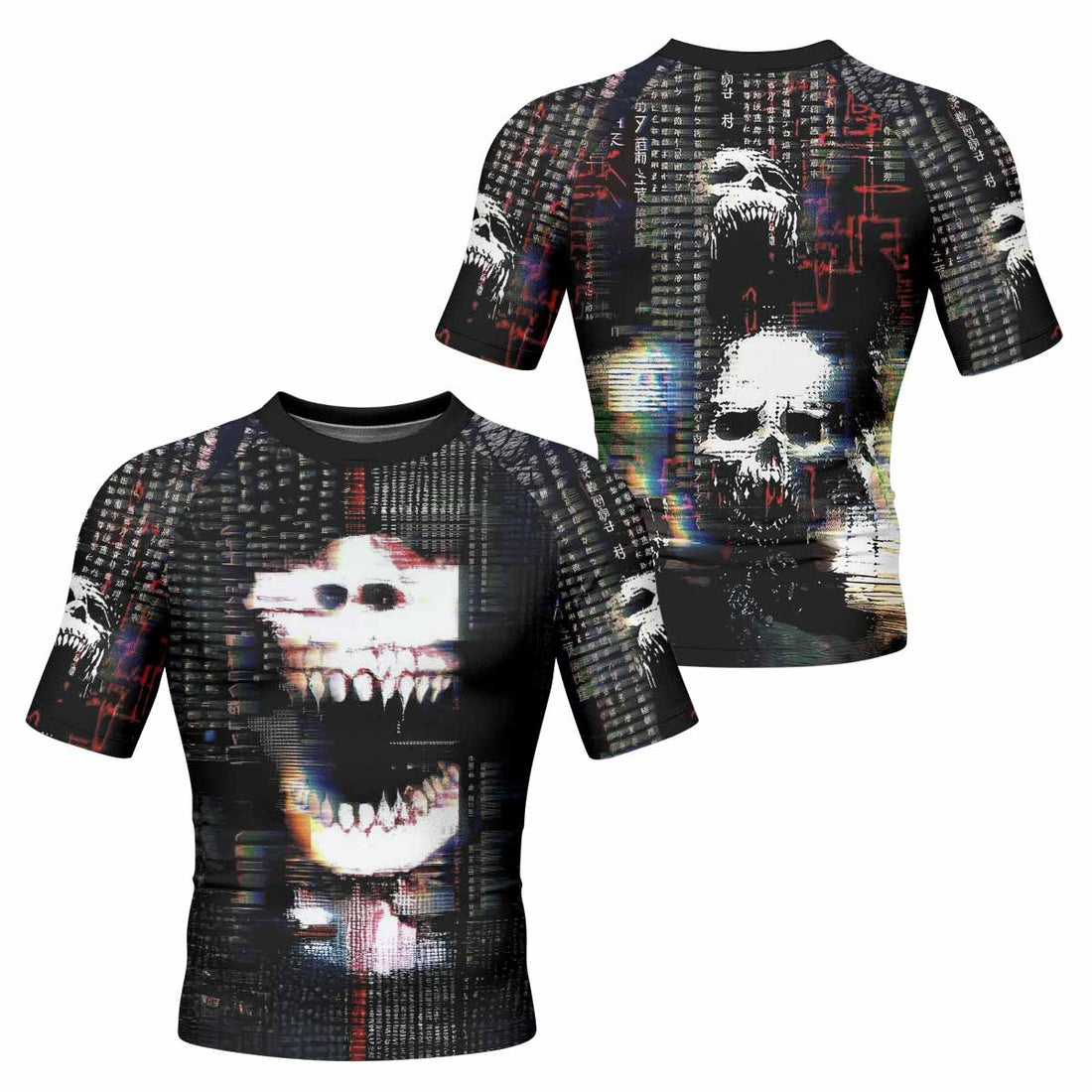 Digital Fear Protocol Men's Rash Guard Short Sleeve - front and back view