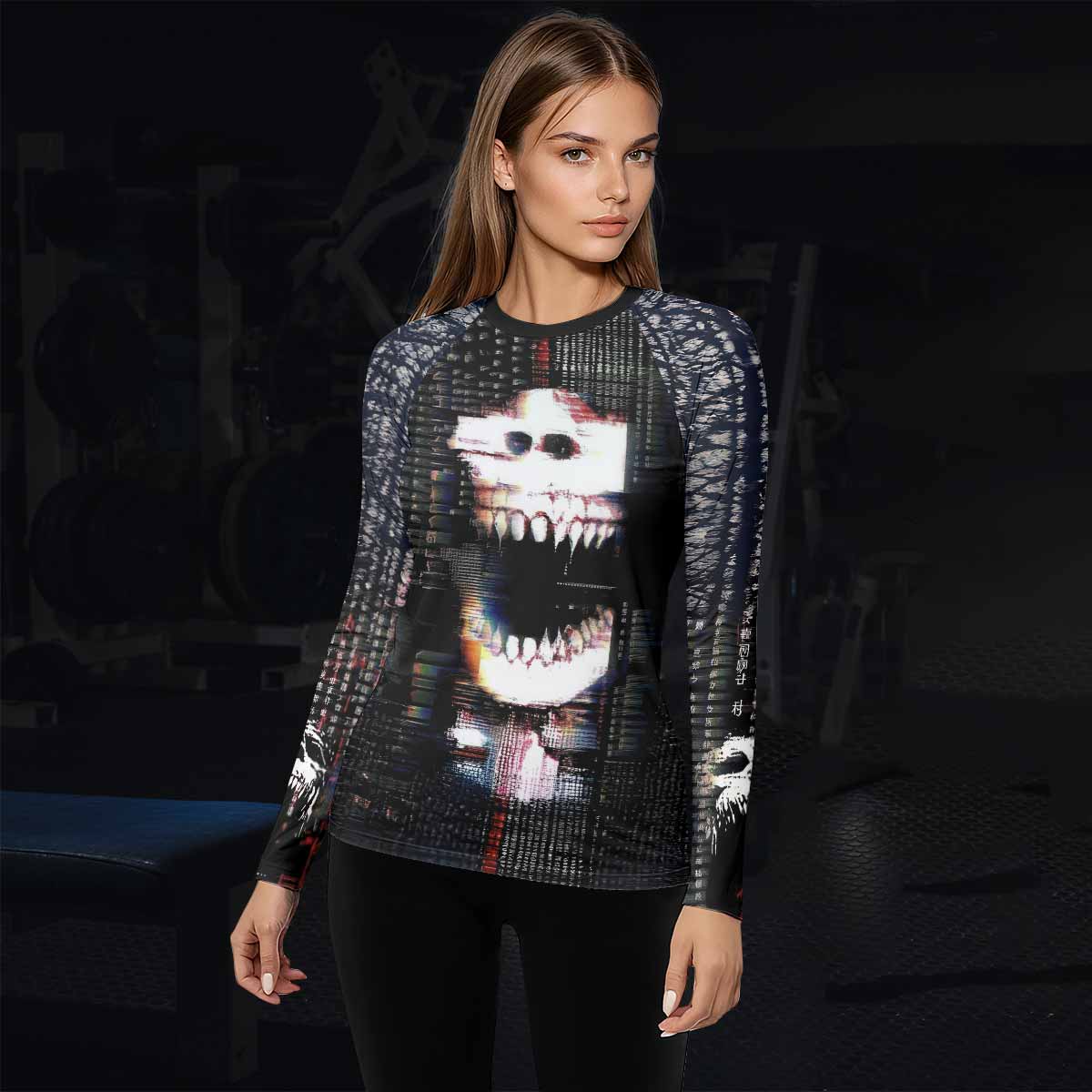Digital Fear Protocol Women's Rash Guard Long Sleeve - lifestyle view